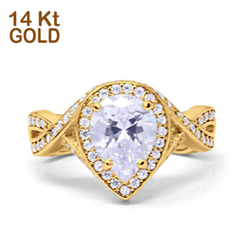 14K Yellow Gold Teardrop Pear Bridal Simulated CZ Wedding Engagement Ring Size-7